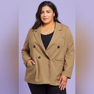 Avec Les Filles Tan Double-Breasted Blazer Jacket Size 1X –Classic Chic Workwear